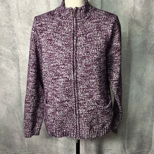Real Comfort By Chadwick’s Purple Variegated Full Zip Double Pocket Cardigan - L